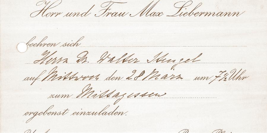 Invitation card from Max Liebermann to Walter Stengel, 1928 © Stadtmuseum Berlin