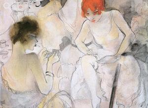 Jean Mammen: Vor dem Auftritt (Before the Performance), watercolour and  pencil on paper, circa 1928 © Stadtmuseum Berlin